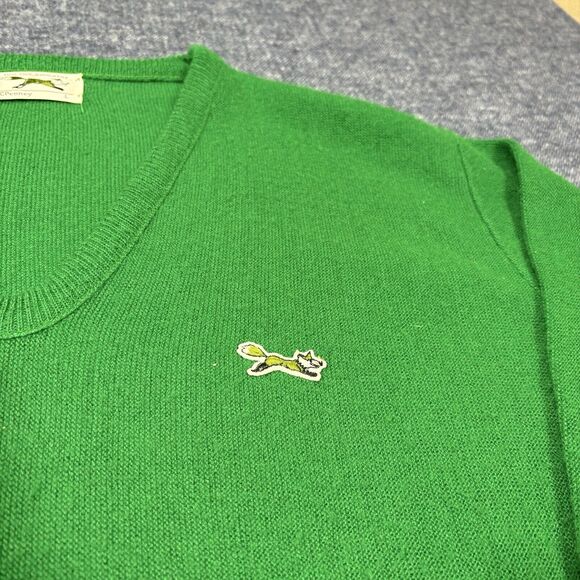Vintage The Fox Knit Sweater Green Soft Wool V-Neck JC Penny Mens Large 60s 70s - Picture 2 of 6
